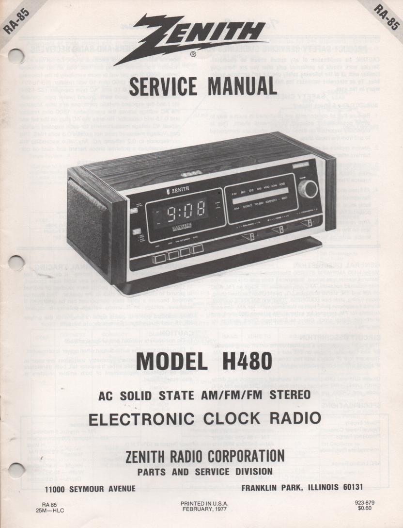 H480 AM FM Table Radio Service Manual RA85