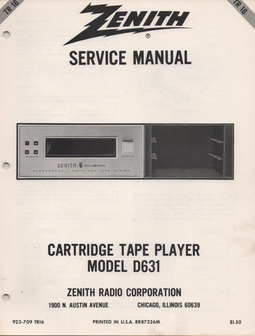 D631 8-Track Tape Player Service Manual TR16