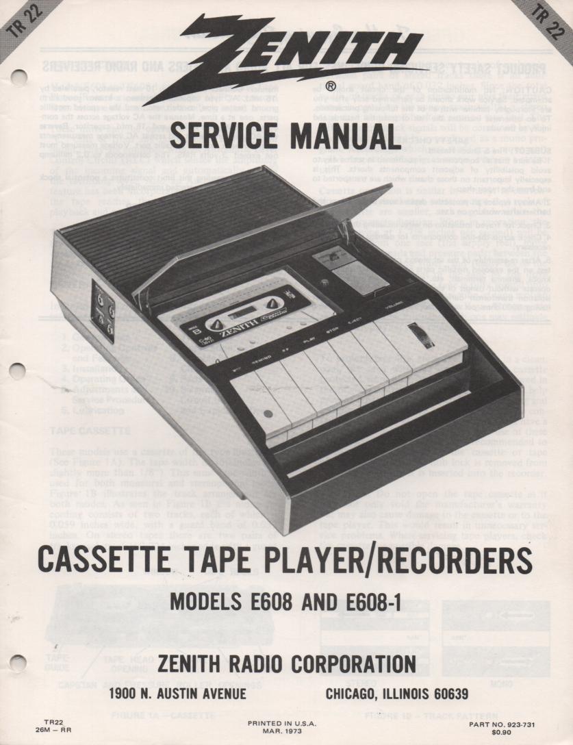 E608 E608-1 Cassette Tape Recorder Player Service Manual TR22