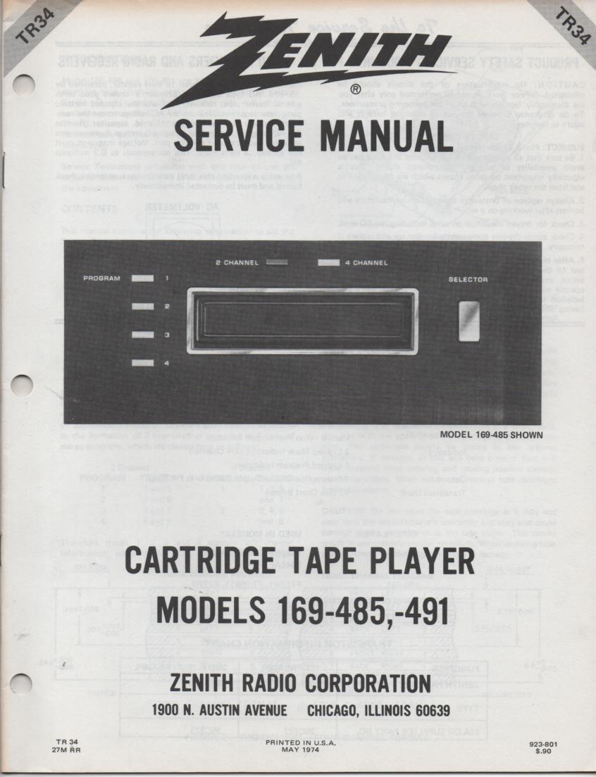 169-485 169-491 8-Track Tape Player Service Manual TR34