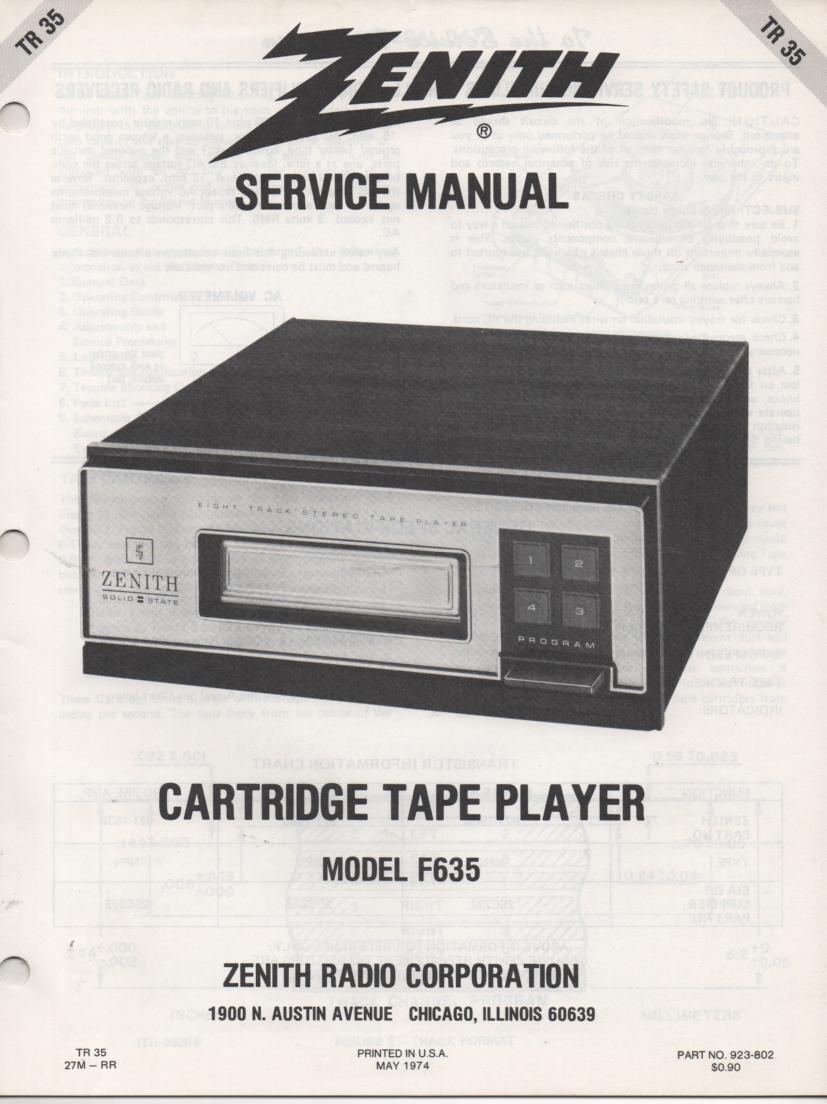 F635 8-Track Tape Player Service Manual TR35