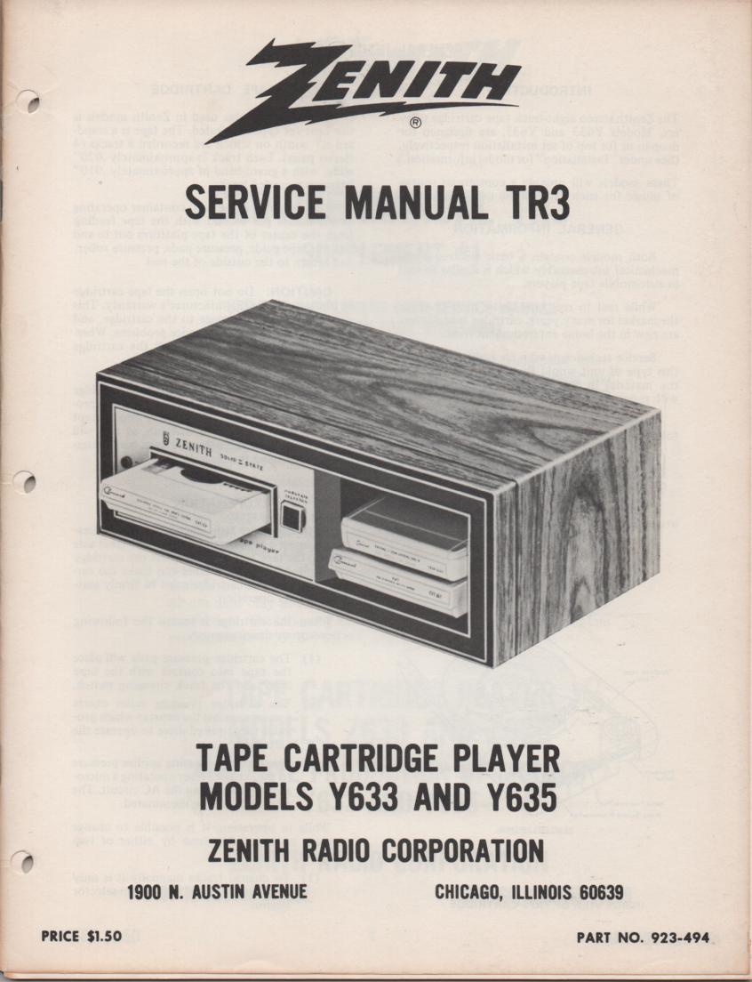 Y633 Y635 8-Track Player Service Manual TR3
