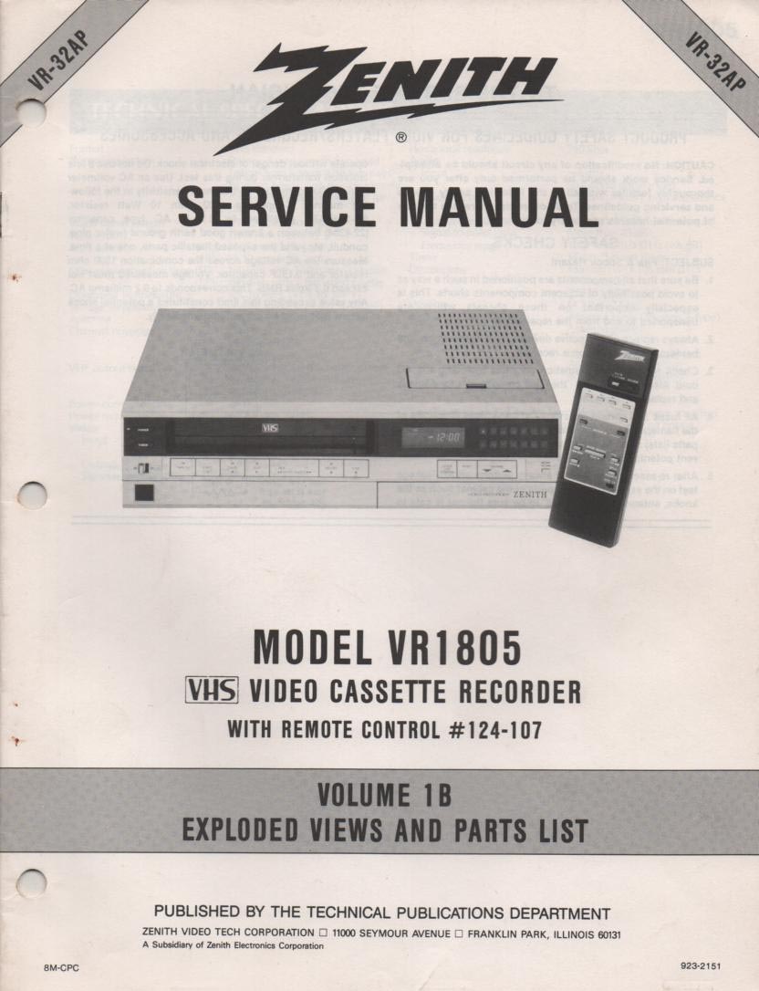 VR1805 VCR Exploded Views and Parts Service Manual VR32AP  