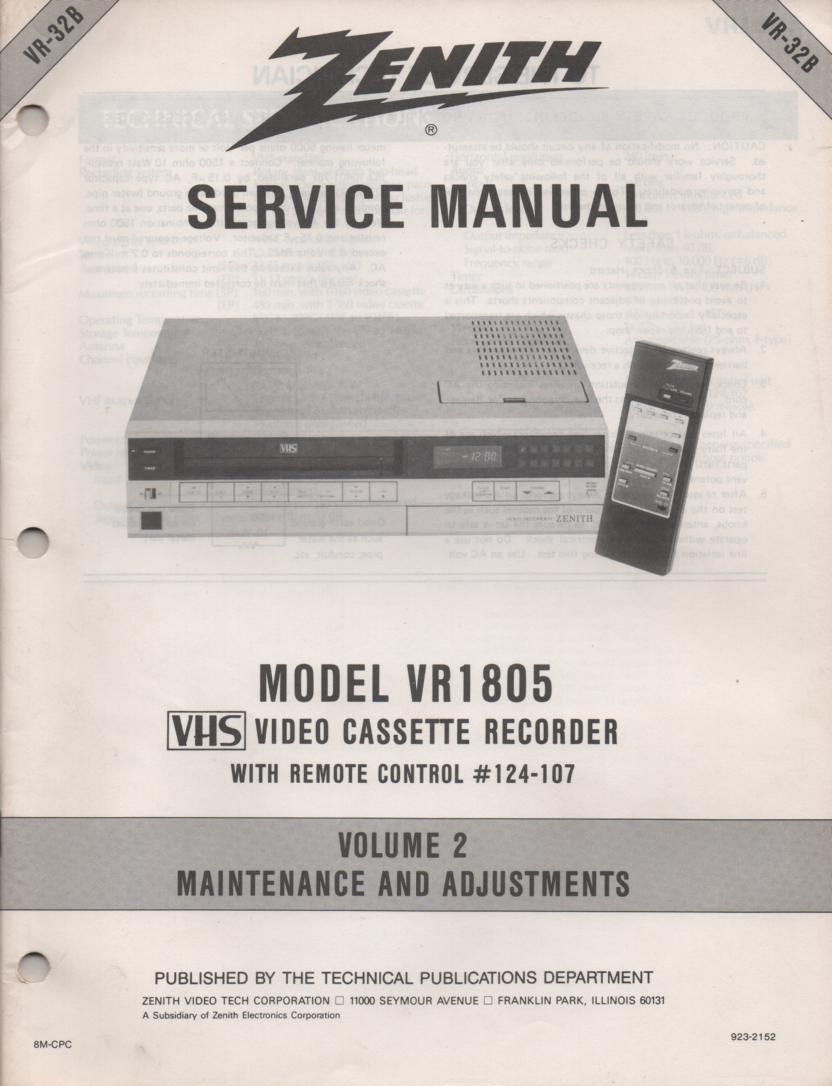 VR1805 VCR Alignment Service Manual VR32B  