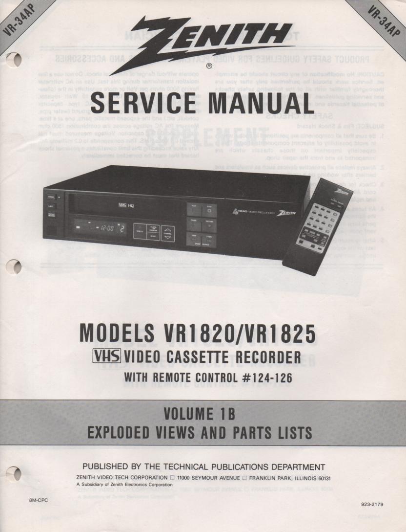 VR1820 VR1825 VCR Exploded Views and Parts Service Manual VR34AP  