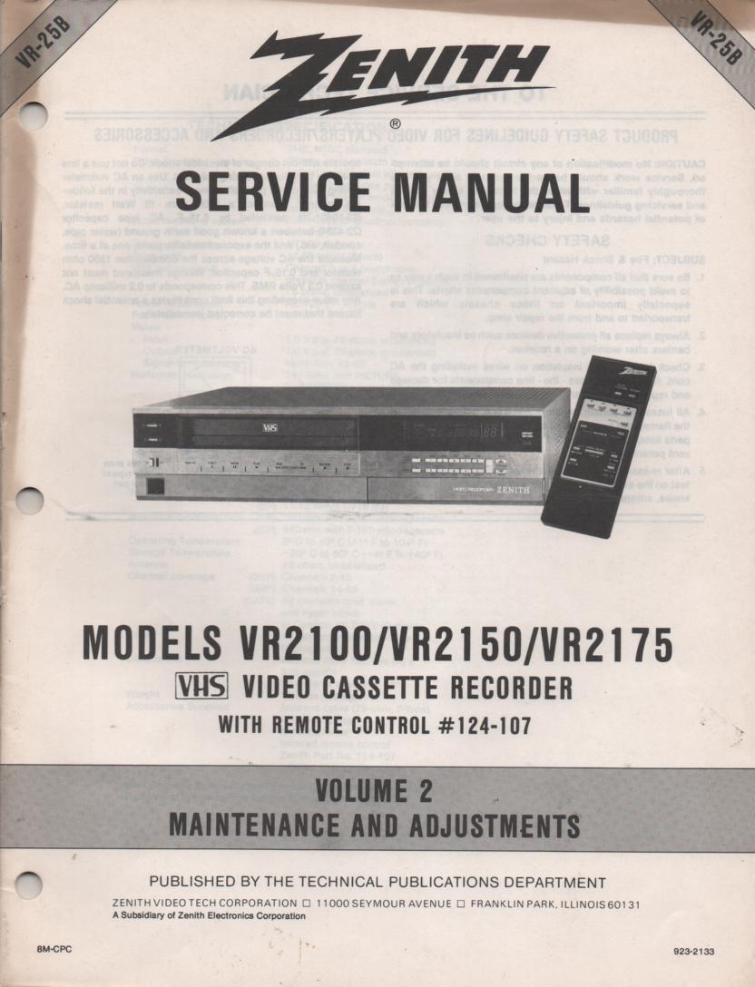VR2100 VR2150 VR2175 VCR Alignment Service Manual VR25B  
