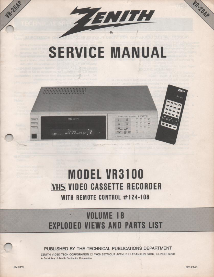 VR3100 VCR Exploded Views and Parts Service Manual VR26AP  