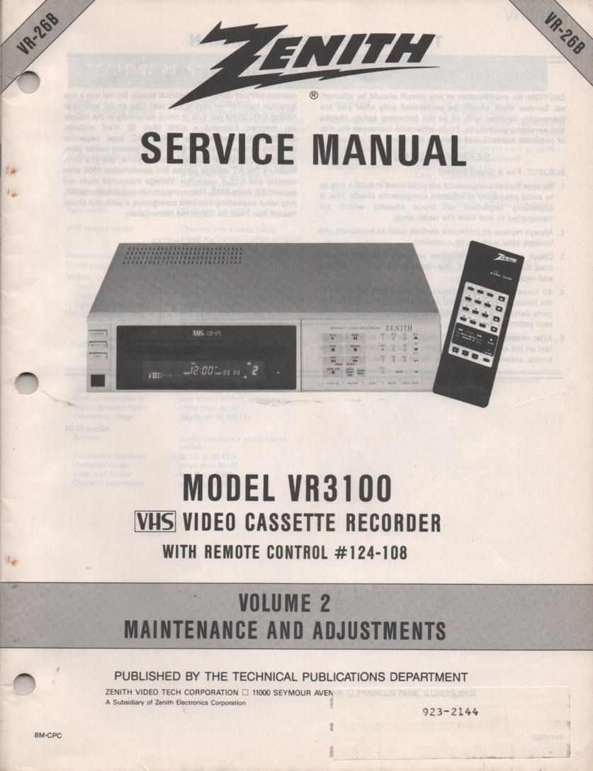 VR3100 VCR Alignment Service Manual VR26B  