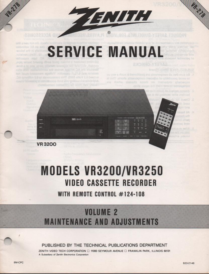 VR3200 VR3250 VCR Alignment Service Manual VR27B  