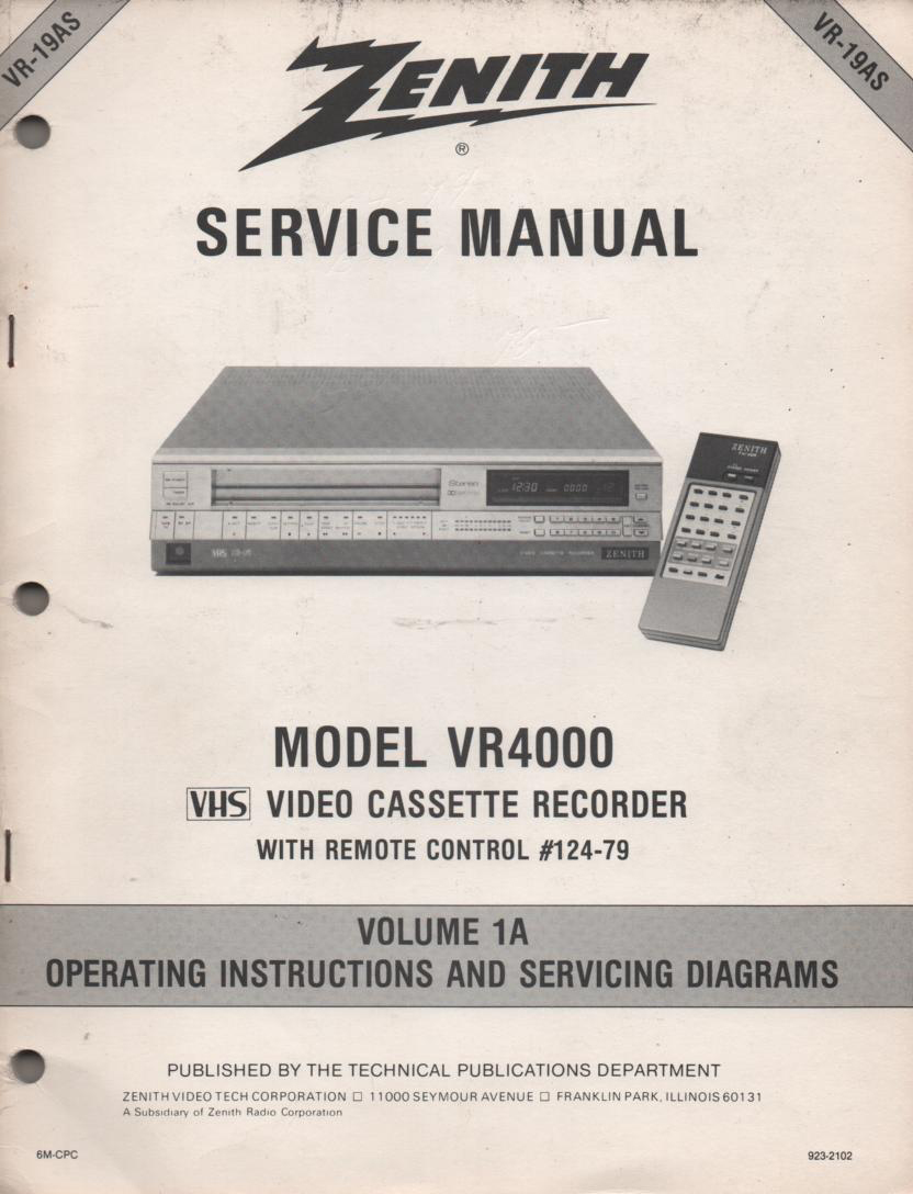 VR4000 VCR Operating Instruction Manual VR19AS.. Front section of service manual is the owners manual..