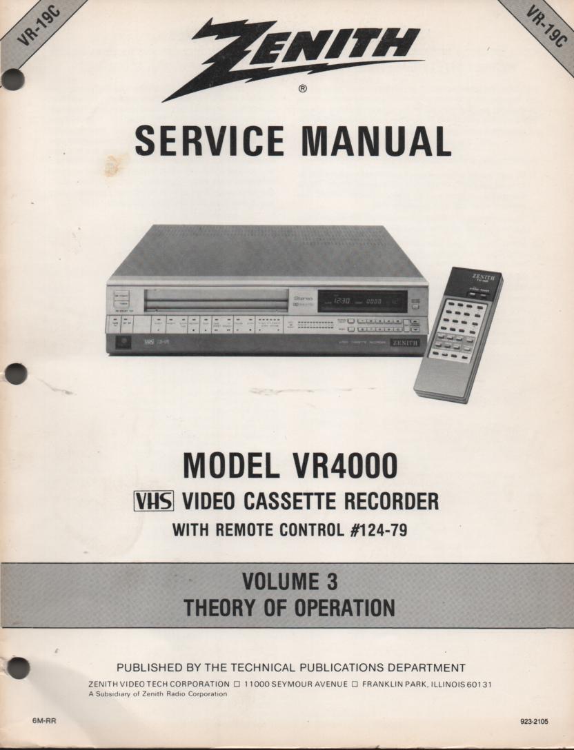 VR4000 VCR Theory of Operation Technical Service Manual VR19C  This is not an owners manual..