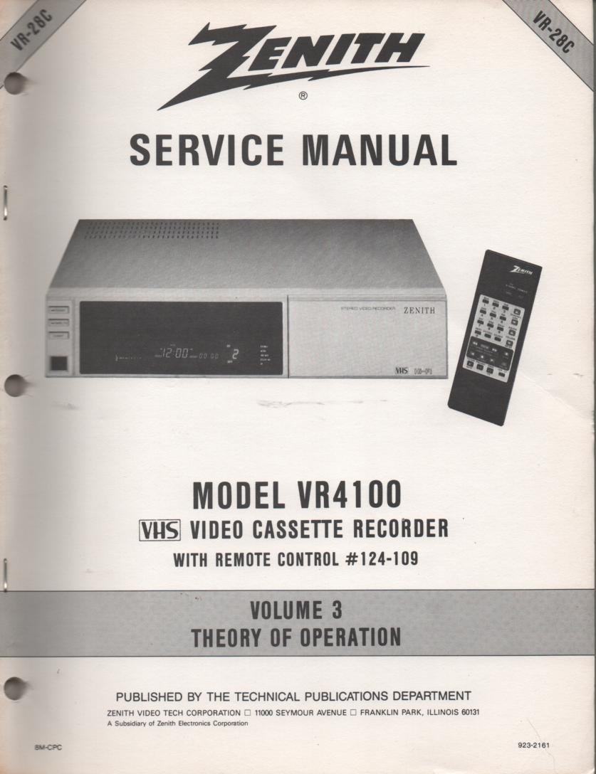 VR4100 VCR Theory of Operation Technical Service Manual VR28C  This is not an owners manual..