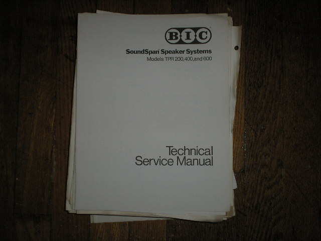 TPR 200 400 600 Speaker Service Manual  BIC