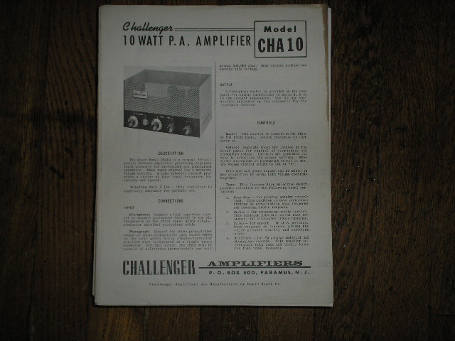 CHA10 Challenger P. A. Amplifier Schematic