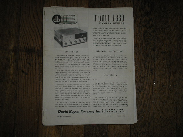 L330 Challenger P. A. Amplifier Service and Instruction Manual with Schematic 