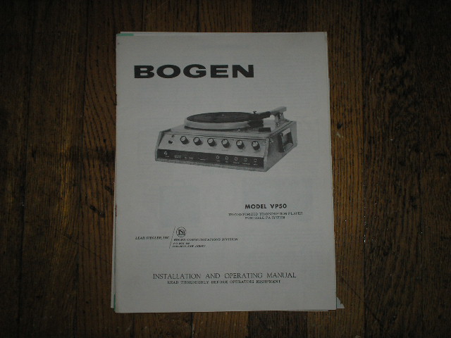 VP50 Phonograph Instruction Manual  Bogen