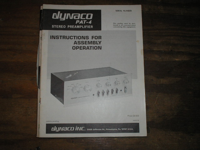 PAT-4 Pre-Amplifier Assembly Service Manual  Dynaco