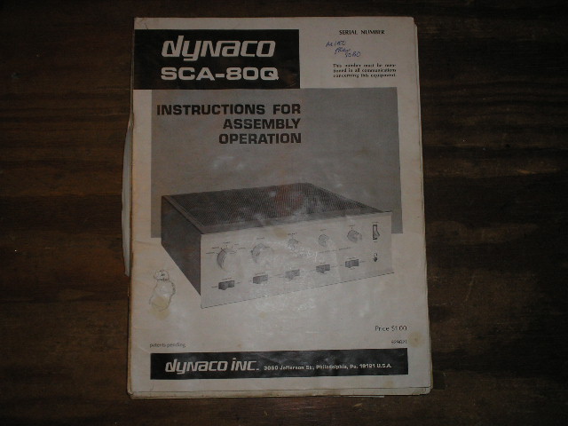 SCA-80Q Control Amplifier Assembly Service Manual  Dynaco