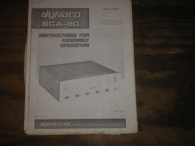 SCA-80 Control Amplifier Assembly Service Manual  Dynaco