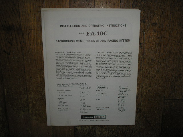 FA-10C Music Receiver Paging System Service Information 