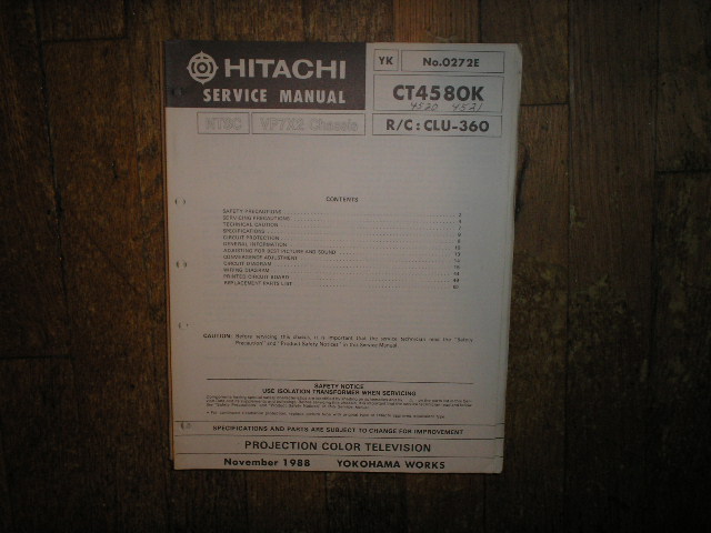 CT4520K CT4521K CT4580K Projection Television Service Manual. VP7X2 Chassis
