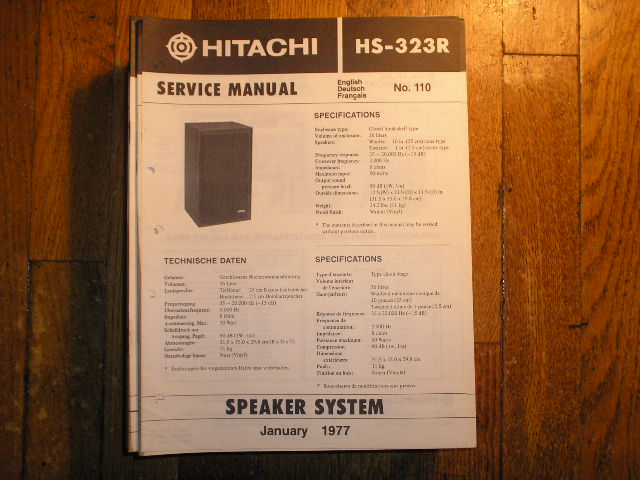 HS-323R Speaker System Service Manual  Hitachi