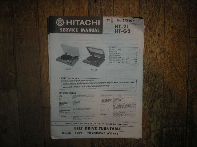 HT-21 HT-G2 Belt Drive Turntable Service Manual  Hitachi 