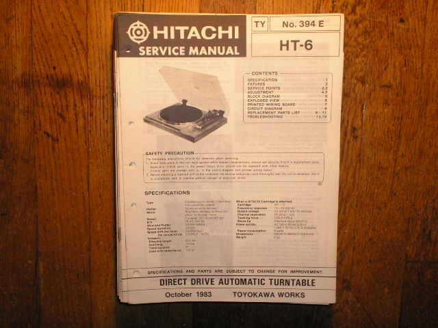 HT-6 TURNTABLE Service Manual  HITACHI ORIGINALS