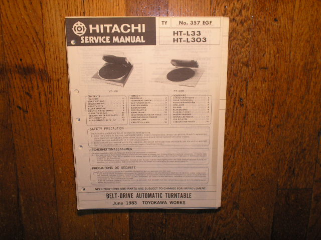 Hitachi HT-L33 HT-L303  Turntable Service Manual..  