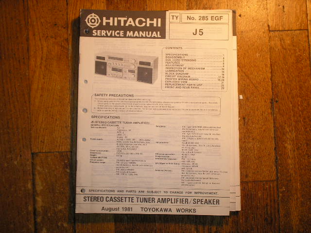 Hitachi J5 RADIO/CASSETTE Service Manual..  