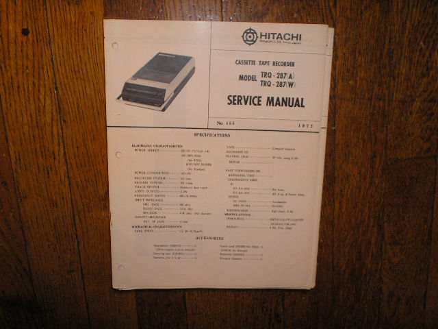 TRQ-287 A W Cassette Tape Recorder Service Manual