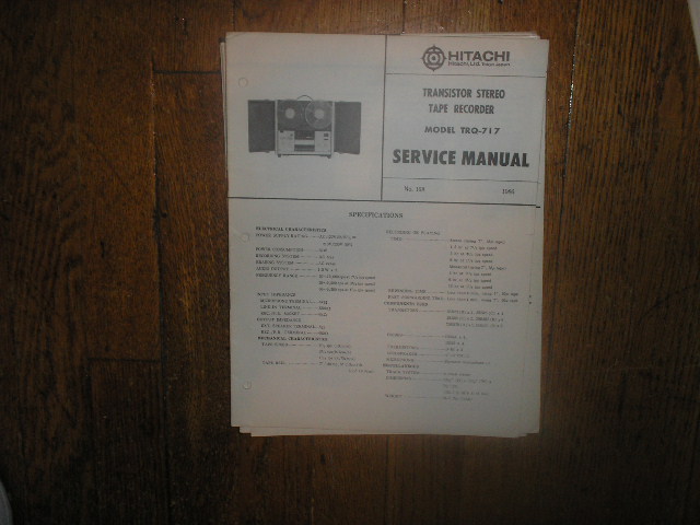 TRQ-717 Reel to Reel Tape Recorder Service Manual  Hitachi