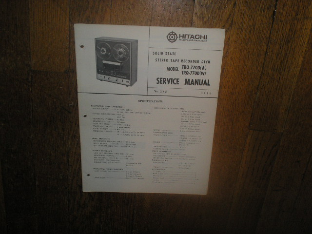 TRQ-770D A W Reel to Reel Tape Recorder Service Manual  Hitachi