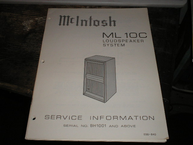 ML10C Loudspeaker Service Manual  McIntosh