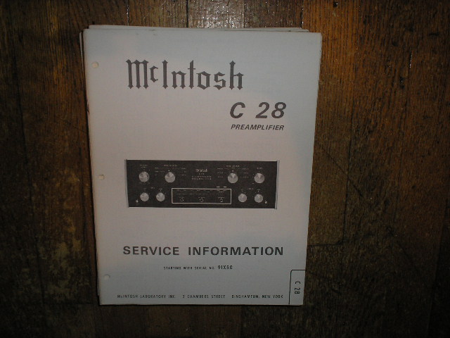 C 28 Pre-Amplifier Service Manual Starting with Serial No 91X50  McIntosh