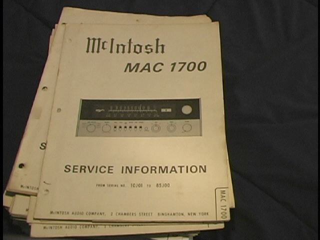 MAC 1700 Receiver Service Manual Starting with Serial No 10J01  McIntosh