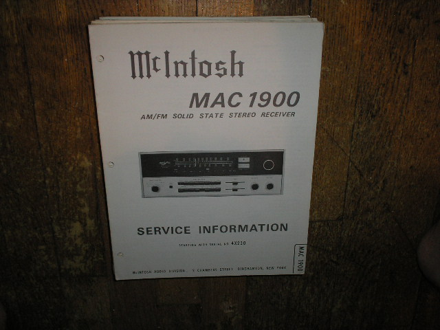 MAC 1900 Receiver Service Manual Starting with Serial No 4X230  McIntosh