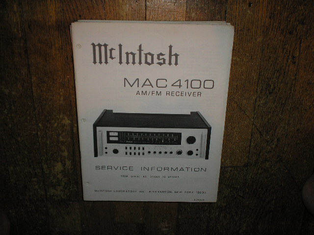 MAC 4100 Receiver Service Manual Starting with Serial No BY1001 to BY3002  McIntosh