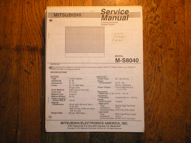M-S8040 Subwoofer Service Manual  Mitsubishi