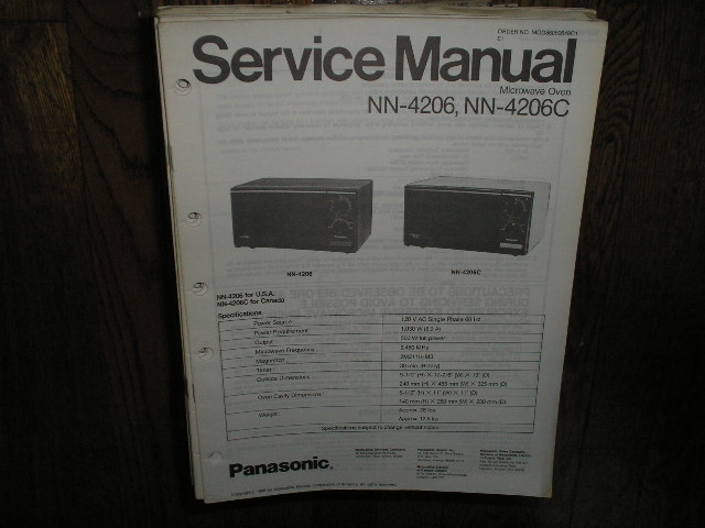 NN-4206 NN-4206C Microwave Oven Service Repair Manual