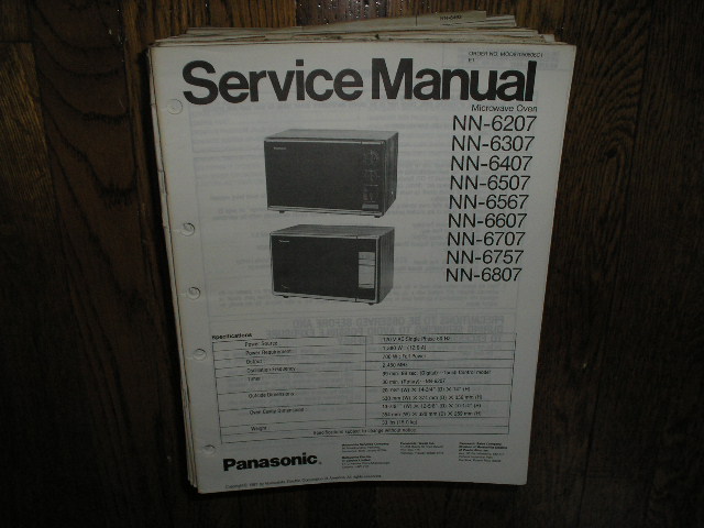 NN-6207 NN-6307 NN-6407 NN-6507 NN-6567 NN-6607 NN-6707 NN-6757 NN-6807 Microwave Oven Service Repair Manual