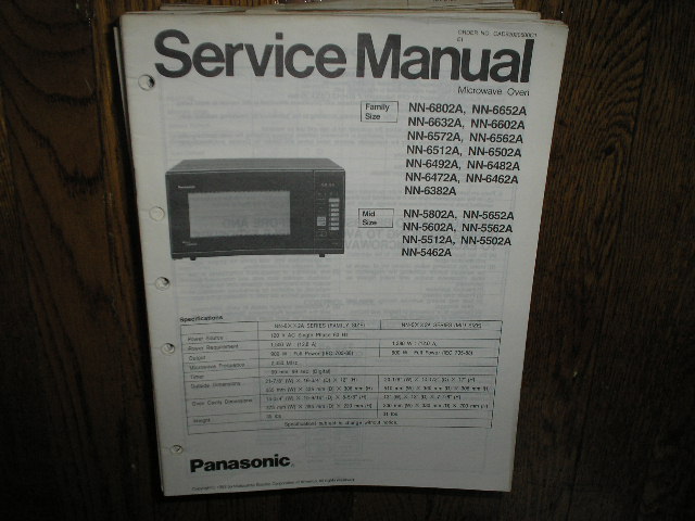 NN-5462A NN-6382A NN-6462A NN-6472A NN-6482A NN-6492A 6502A NN-6512A NN-6562A NN-6572A NN-6602A NN-6632A NN-6652A NN-6802 Microwave Oven Service Repair Manual