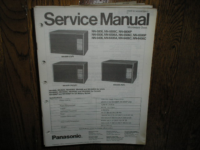NN-6406 NN-6406A NN-6406C NN-6456C NN-6506 NN-6506A NN-6506C NN-6506P NN-6806 NN-6806C NN-6806P Microwave Oven Service Repair Manual