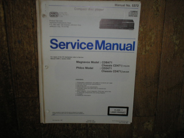 Philips Magnavox CDB471 Philco CD2471 CD Player Service Manual