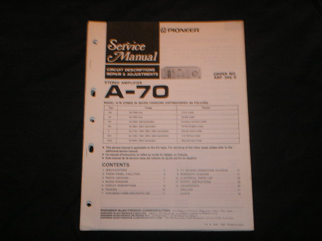 A-70 Amplifier Service Manual