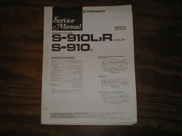 S-910 S-910L S-910R Speaker System Service Manual  Pioneer