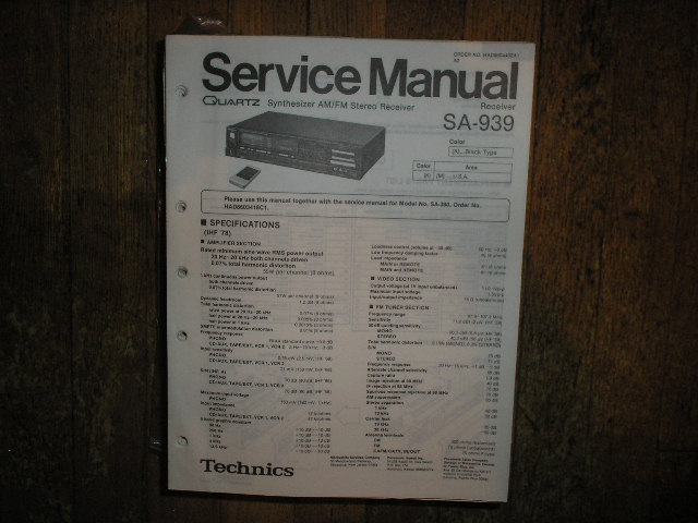 SA-939 Receiver Service Manual  Technics 