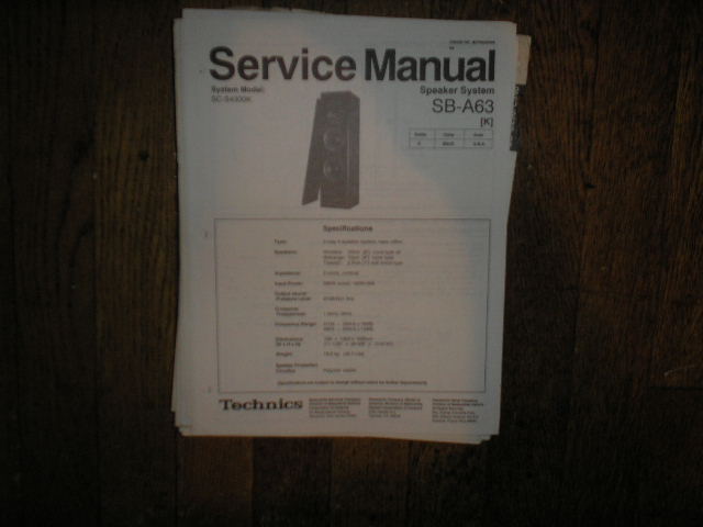 SB-A63 Speaker System Service Manual  Technics 
