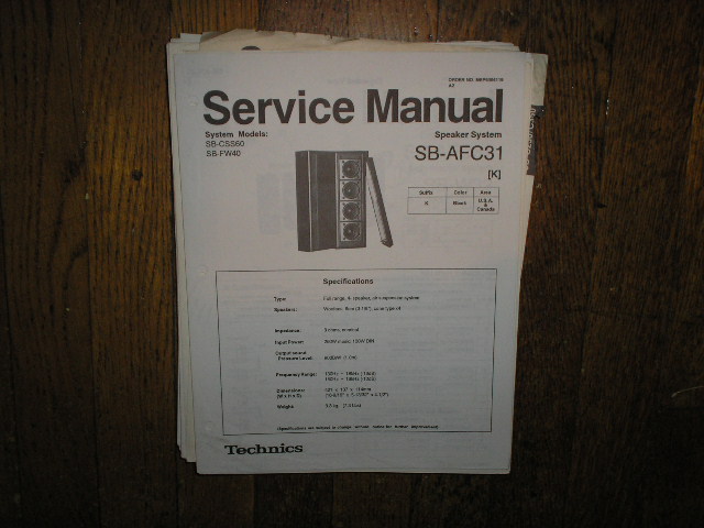 SB-AFC31 Speaker System Service Manual  Technics 