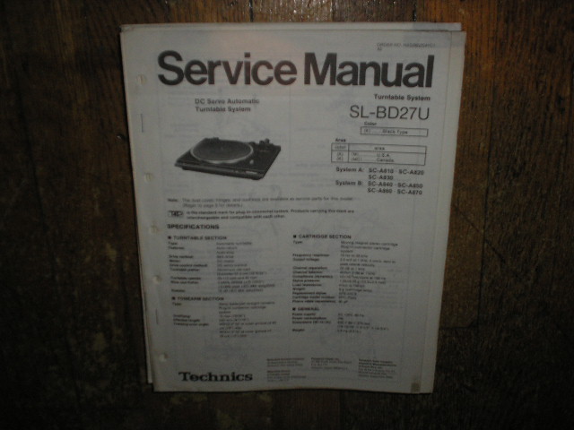 SL-BD27U Turntable Service Manual  Technics 